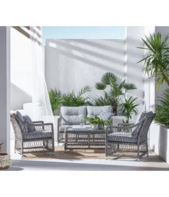 Dehner Geflechtlounge Santos, 4-teilig -Moderne Garten Mobel Geschaft 6875074 WE MO 001 LoungeSantosNEU